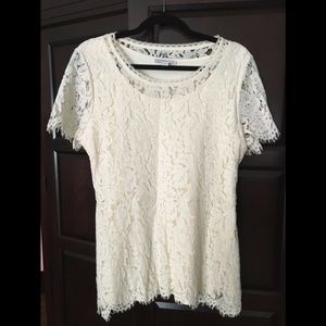 Isaac Mizrahi Lace Peplum Tunic - Ivory, L